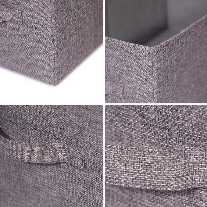 TENABORT Set of 5 Closet Organizer Bins with Handle, Fabric Foldable Storage Baskets Cloth Box Containers for Shelves Home Office Clothes Clothing, Gray, Jumbo - Image 3