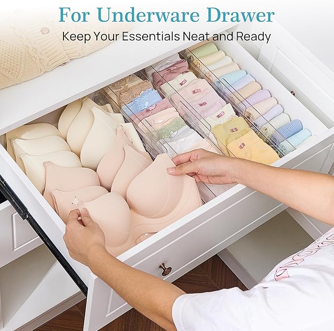 Vtopmart 4" High Drawer Dividers for Clothes, 13"-22" Adjustable, 12 pack | Expandable Dresser Drawer Organizer, Clear Plastic Separators for Dresser, Baby Clothing, Underwear, Cosmetic, Toiletries - Image 5