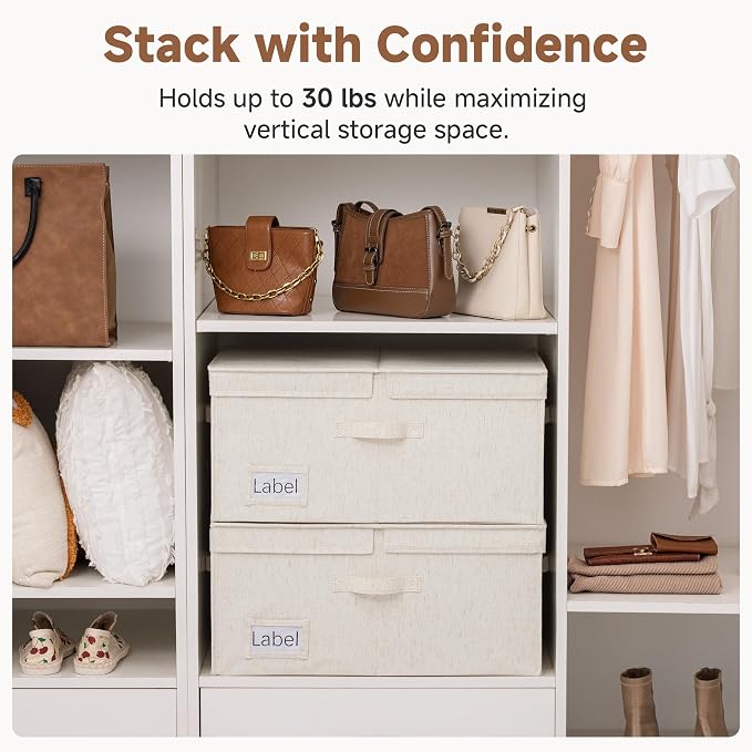 StorageWorks 55L Extra Large Fabric Storage Bins with Lid, Foldable Closet Organizer Boxes with Label and Handles, Decorative Storage Baskets for Clothing and Blankets, Natural Weave, 2-Pack - Image 4
