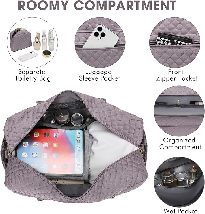 Large Women Travel Duffle Bag, Weekender Bags for Women with Shoe Compartment, Carry on Overnight Bag with Toiletry Bag, Gym Duffel Bag with Wet Pocket, Hospital Bags for Labor and Delivery 3 PCS Set - Image 2