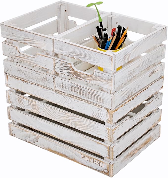 White Wooden Crates, Set of 4 for Storage, Milk Crate, Wine Box, Festival Decorations, and Camping, 12.2 Inch Multi-Purpose Sturdy Wood Boxes. - Image 4