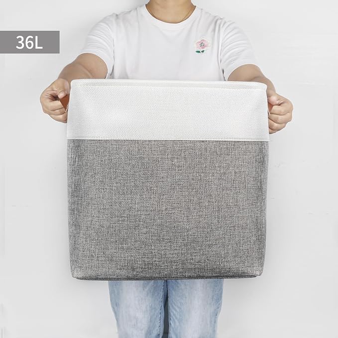 13x13 Cube Storage Bins, Collapsible Fabric Storage Box, 4 Pack Closet Baskets with Handles for Organizing, Shelf, Toys, Clothes, Home, Office, Nursery (Grey&White) - Image 6