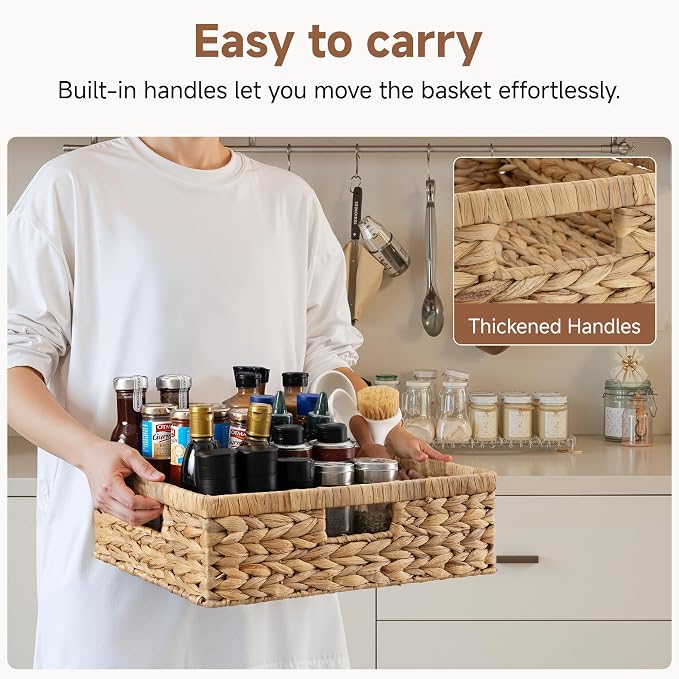 StorageWorks Wicker Storage Baskets for Shelves, Pantry Baskets, 1-Pack | Water Hyacinth Pantry Baskets for Organizing, Wicker Storage Baskets for Organizing, Woven Baskets, 15¼"L x 11¾"W x 4 ¾"H - Image 3