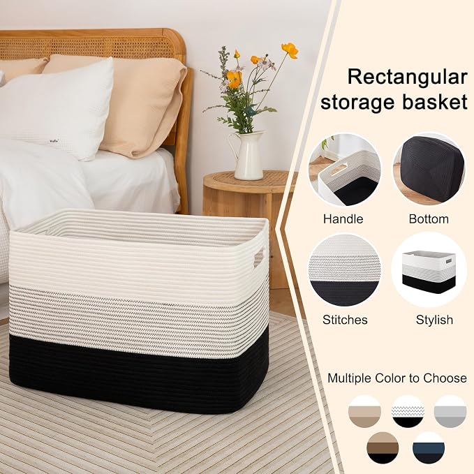 OIAHOMY Blanket Basket Laundry Basket Dog Toy Basket 108L Gradient Black | Large Storage Basket,Baby Basket,Toy Storage,Woven Rope Basket for Blankets,Blanket Storage for Living Room - Image 5