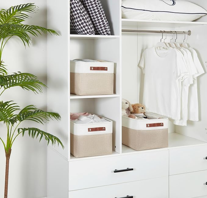 DECOMOMO Storage Bins, Extra Large Fabric Storage Baskets for Shelves 3Pack | 15.8 x 12.5 x 10 inches Decorative Linen Closet Organizers (Beige & White) - Image 6