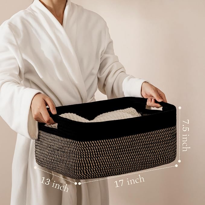 2 Pack Storage Baskets for Organizing, Large Woven Storage Basket, Black&Brown - Image 2