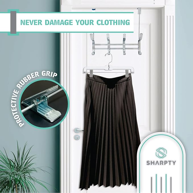 Pants & Skirt Hangers with Adjustable Metal Clips - Durable Space Saving Closet Hanger for Pants, Jeans, Shorts, Shirts - Clothing Garment Hangers for All Types of Apparel - Clear, 10 Pack - Image 3