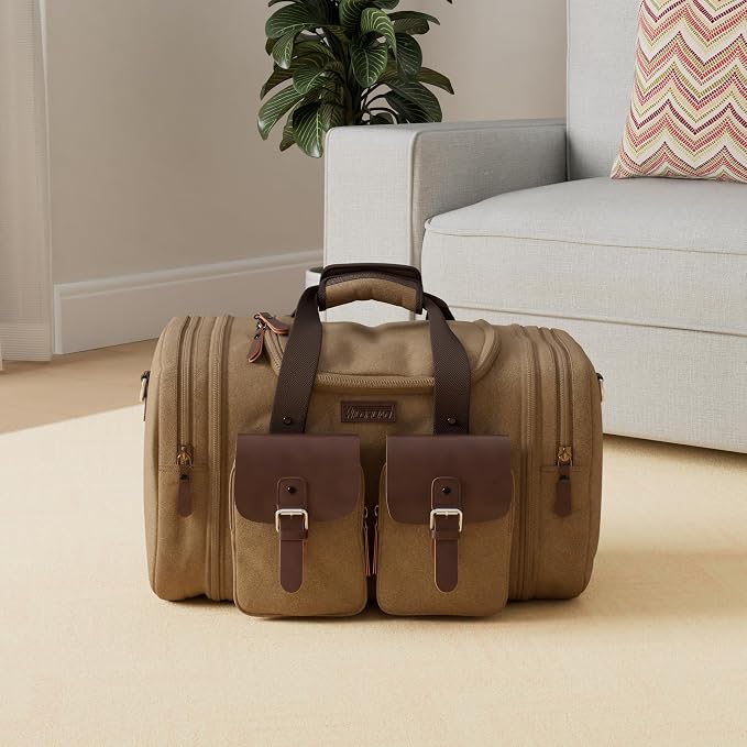 Wildroad Canvas Duffle Bag - 60L Expandable Weekender Overnight Travel Bag | Gifts for Men, Holiday Birthday Gift for Dad, Husband & Partner, Carry-on Size - Image 2