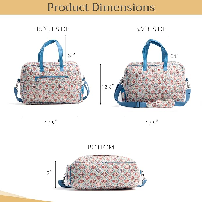 Maison d' Hermine Weekender Bags for Women Cotton Quilted Duffel Overnight Luggage Weekend Bag for Men Gym Gifts Travel | Overnight Luggage Weekend Bag for Men Gym Sports Gifts Duffle bag Business Travellers Trip Spring Summer - Image 6