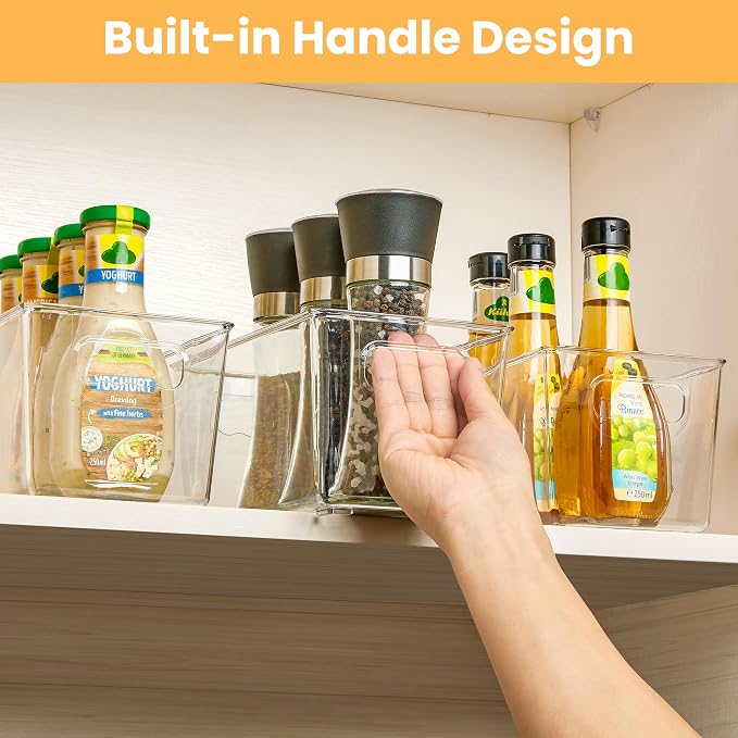 YIHONG 4 Pack Clear Storage Bins, Pantry Organizer Bins with Handle, Small | Plastic Bins, Pantry Storage Containers for Kitchen, Freezer, Cabinet, Closet, Bathroom, Under Sink Organizers and Storage - Image 5