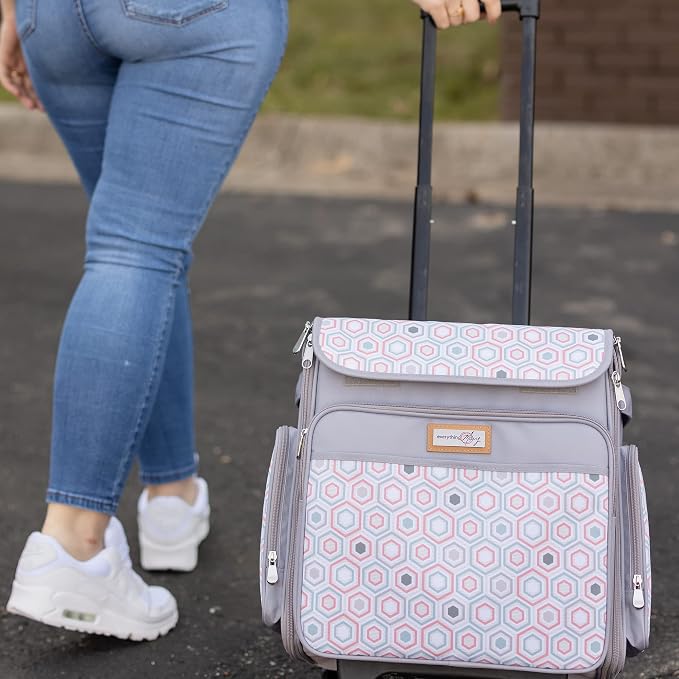 Everything Mary Rolling Scrapbook Tote, Grey Hexagon - Papercraft Tote with Wheels for Scrapbook & Art Storage - Organizer Case for IRIS Boxes, Supplies, and Accessories - for Teachers & Medical - Image 2