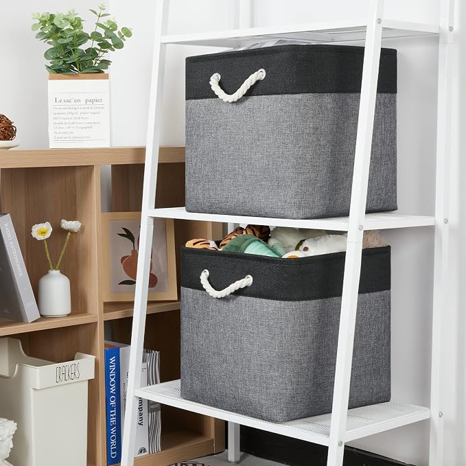 Temary Baskets 4 Pack Fabric Storage Cube Storage Baskets 13x13x13 Storage Cube Bins for Shelves with Handles, Basket for Organizing (Black&Gray) - Image 3