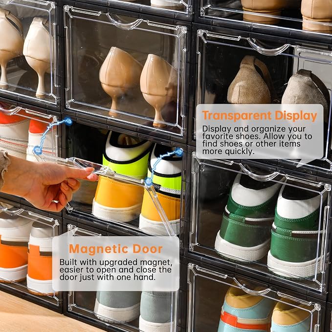 Clemate Upgraded X-Large Shoe Storage Box,12 Pack,Shoe Box Clear Plastic Stackable,Drop Front Shoe Box with Clear Door,Shoe Organizer Containers For Sneaker Display,Fit up to US Size12, Ashy - Image 5