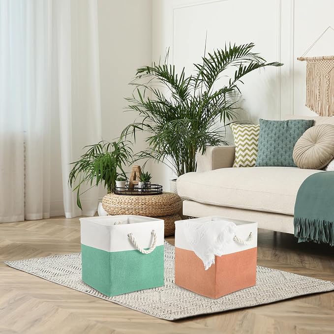 6 Pack 11x11 Inch Macaron Cube Storage Bins Square Fabric Cube Baskets | Pastel Foldable Organizer with Sturdy Handles, Home Closet Bin for Shelves, Durable Cube Baskets Bulk for Home Storage - Image 6