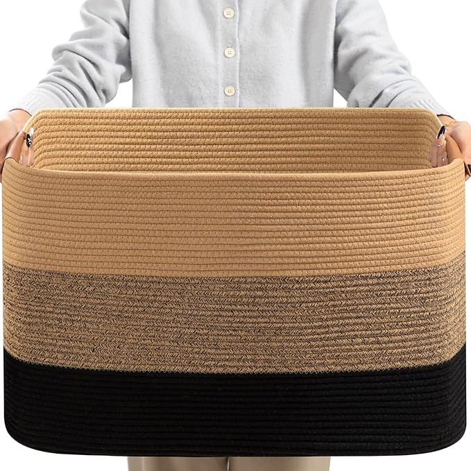 Large Woven Basket, 108L Large Blanket Basket for Living Room, Nursery, Cotton Woven Hamper for Toy Organizing & Laundry, 25’’*16’’*16’’ Gradient Linen by danpinera