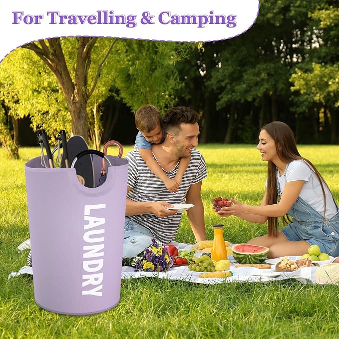 Super Large Laundry Basket with Handles, 125L Foldable Dirty Clothes Hamper for Adult, Stand-alone Laundry Hamper in 600D Oxford Fabric, Purple Storage Basket for Family, Guest House,Purple - Image 4