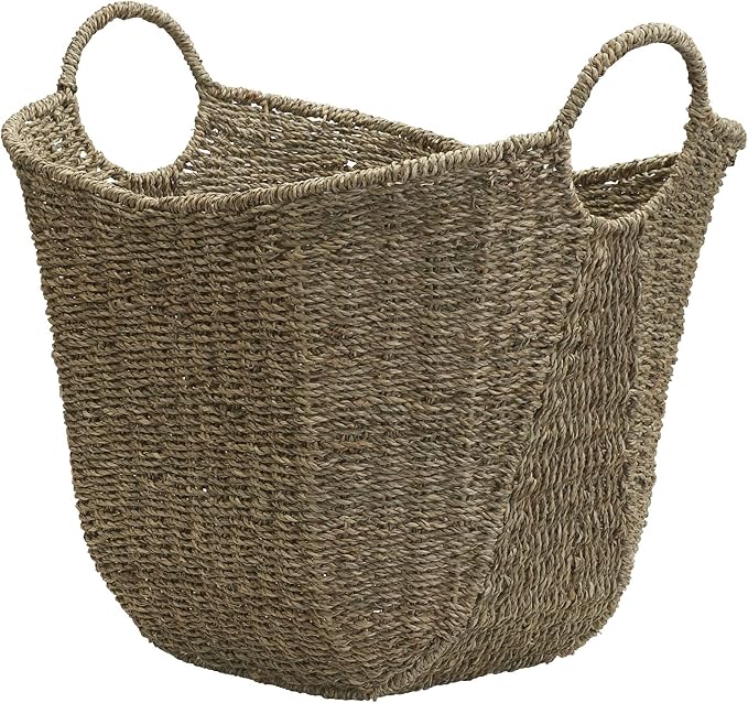 Household Essentials Brown Wicker Storage Basket with Handles Large | Natural Seagrass by HouseholdEssentials