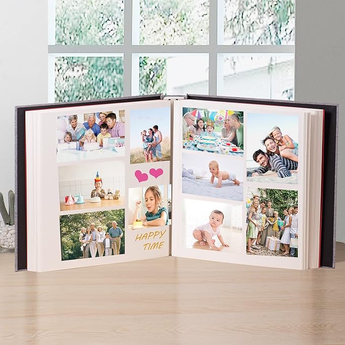 Large Photo Album Self Adhesive for 4x6 5x7 8x10 Pictures Magnetic Scrapbook Album 20 Sheets / 40 Pages Linen Cover DIY Photo Album with A Metallic Pen and and Plastic Board(Grey) - Image 3