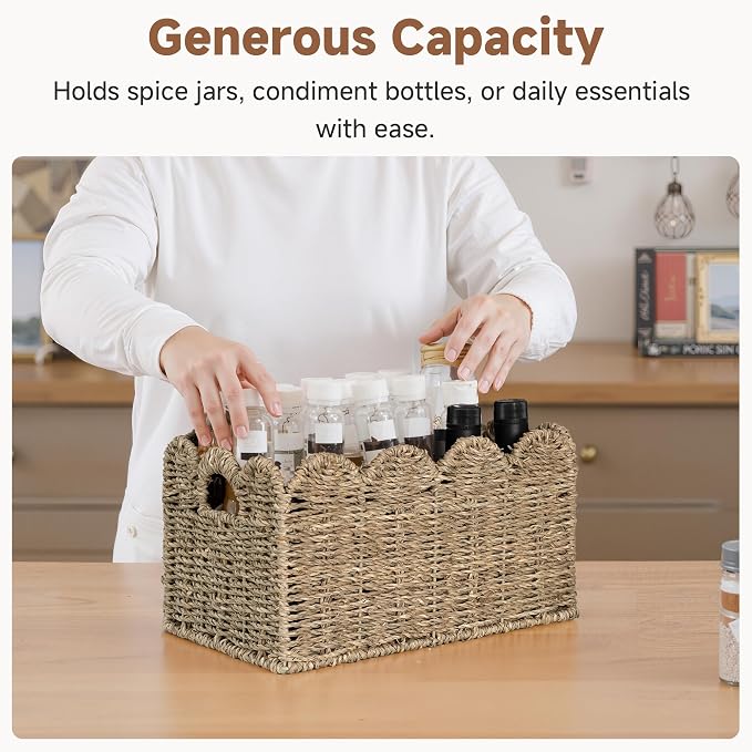StorageWorks Wicker Storage Baskets for Shelves, Woven Basket for Nursery | Scalloped Wicker Basket for Living Room, Decorative Scalloped Baskets for Storage, Wicker Baskets for Organizing and Decor - Image 5