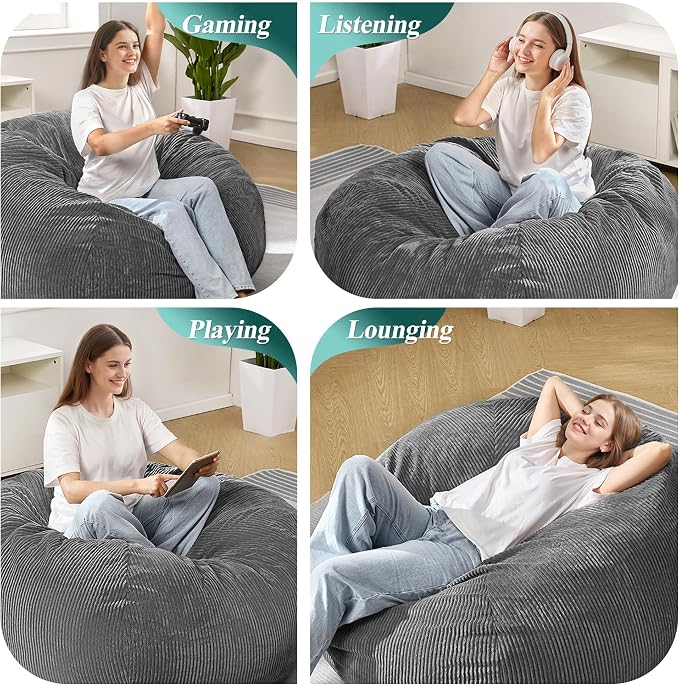 3FT Bean Bag Chairs Teardrop Bean Bag Chair for Adults Beanbag Chair with Memory Foam Filled Machine Washable Cover for Living Room, Bedroom (Large,Grey) | Beanbag Chair with Memory Foam Filled,Bean Bags with Handy Handle&Machine Washable Cover for Liv... - Image 6