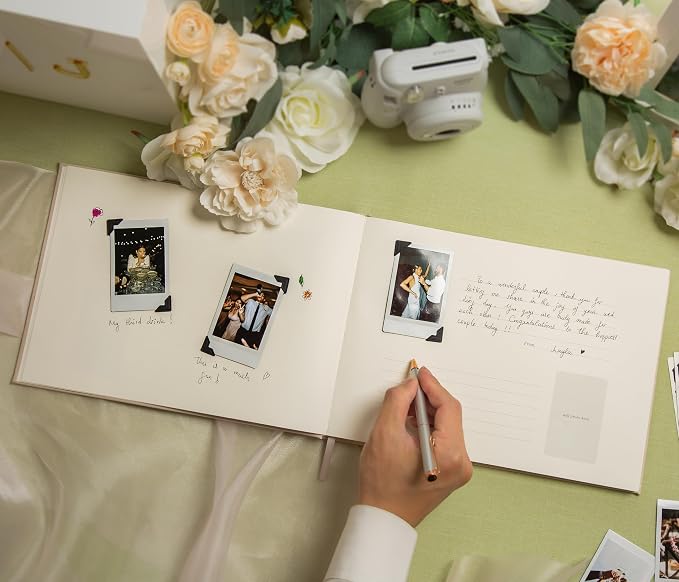Wedding Photo Guest Book (Oats) - Includes 120 Black Photo Corner Stickers | 11.5" x 8.5" Photo Booth Sign In Book for Reception & Ceremony | Engagement Party Keepsake w/ Photo Slots and Lined Pages - Image 6
