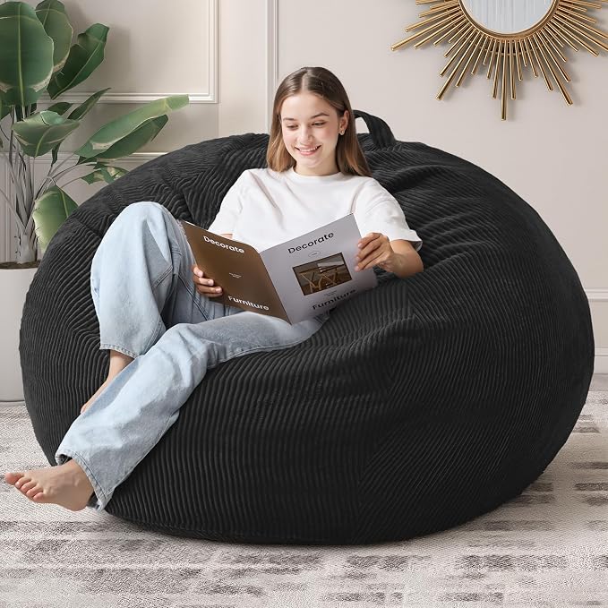 5FT Bean Bag Chair for Adults,Gaint Teardrop Beanbag with Filler | Beanbag Chair with Memory Foam Filled,Bean Bags with Handy Handle&Machine Washable Cover for Living Room,Bedroom-Black by Cansunna