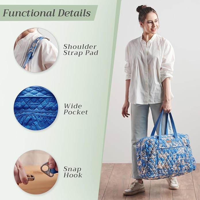 Maison d' Hermine Weekender Bags for Women Cotton Quilted Duffel Overnight Luggage Weekend Bag for Men Gym Gifts Travel | Overnight Luggage Weekend Bag for Men Gym Sports Gifts Duffle bag Business Travellers Trip Spring Summer - Image 5
