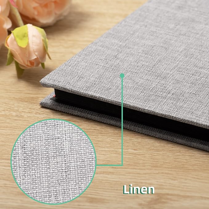 Photo Album Self Adhesive Scrapbook 3x5 4x6 5x7 6x8 Magnetic Album DIY Scrap Book 11x10.6 Inch 40 Black Sticky Pages Linen Cover DIY Photo Album(Grey) - Image 4