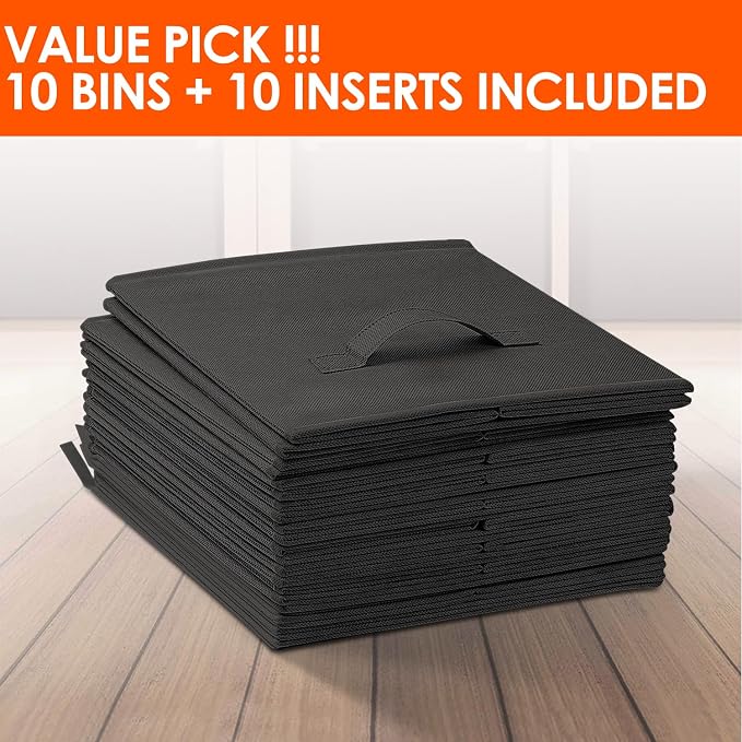 Storage Cubes, 11 Inch Clothes Storage Bins for Shelves Closet (10 Pack), Fabric Collapsible Storage Bins with Dual Handles, Cubby Storage Baskets for Magazines, Dorm Essentials (Black) - Image 7