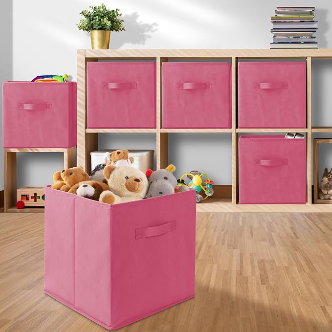 Casafield Set of 12 Collapsible Fabric Cube Storage Bins, Hot Pink - 13" Foldable Cloth Baskets for Shelves, Cubby Organizers & More - Image 5