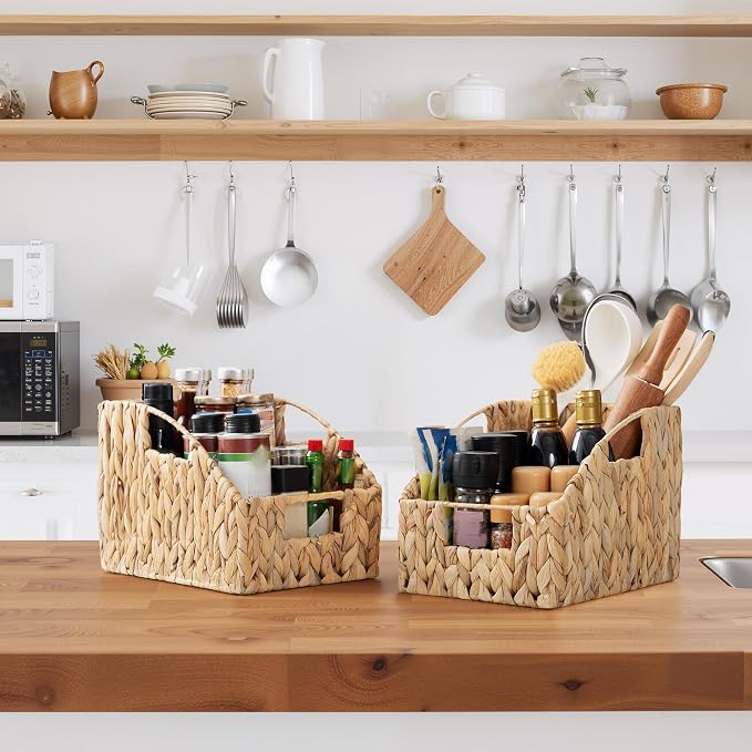 GRANNY SAYS Wicker Baskets for Organizing, Water Hyacinth Storage Baskets | Wicker Storage Baskets for Pantry, Open Front Basket for Shelves, Kitchen Storage Baskets, Decorative Basket for Home Decor - Image 7