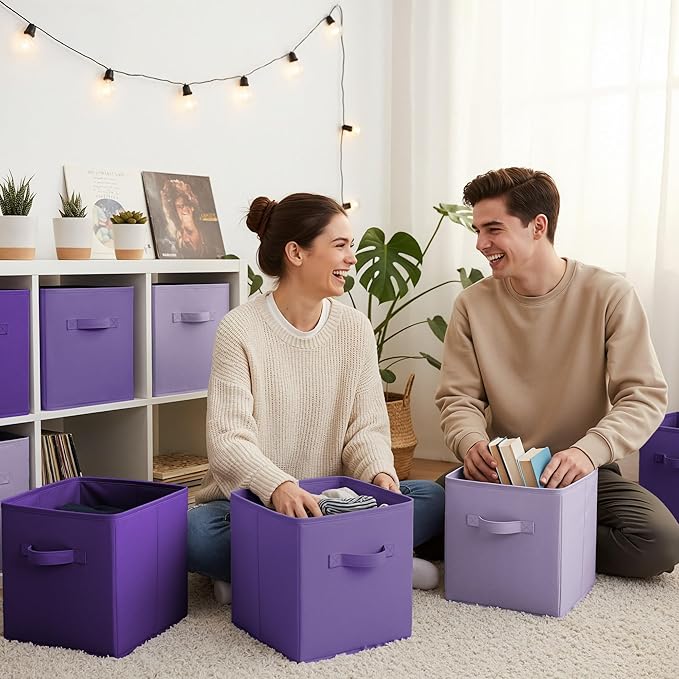 GRANNY SAYS 11 Inch Cube Storage Bins, Purple Gradient, 6-Pack | Collapsible Cube Storage Organizer with Thickened Base Plate, Sturdy Handles, Decorative Baskets for Shelves, Closet - Image 4