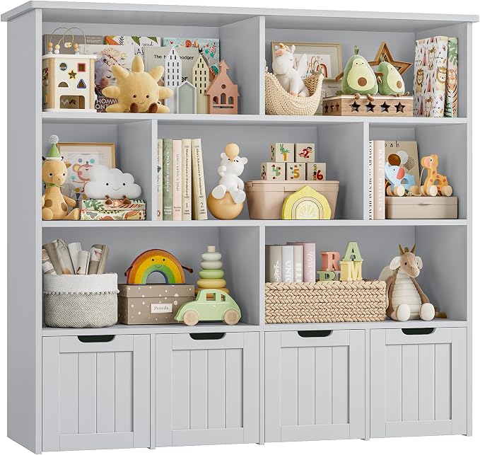 Toy Storage Organizer with Movable Drawer Toy Organizer for Kids | Kids Bookshelf and Toy Chest Storage with Hidden Wheels, Toy Organizers and Toy Storage for Playroom, Gray - Image 8