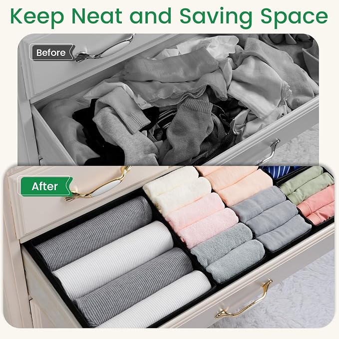 Drawer Organizer Clothes, 24 Pack Underwear Drawer Organizers, Foldable Closet Organizers and Storage Dresser Drawer Dividers Clothing Organizer for Clothes, Socks, Scarves, Bra, Ties (Black) - Image 2