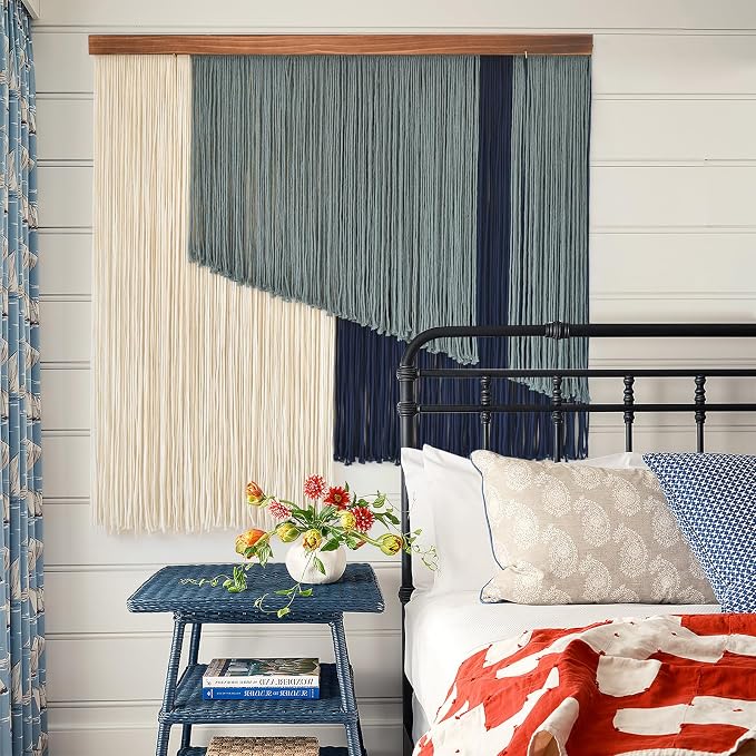 Jakalin Macrame Wall Hanging Boho Yarn Tassel Blue Modern Decor 39"x39" | Hand-dyed navy ombre, Wood dowel, Fringe tassels, Wall decor for living room, bedroom, apartment，Handmade yarn fiber deocr - Image 4