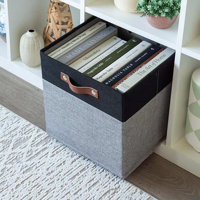 OrganiHaus 12x12 Cube Storage Bins, Set of 4 - Fabric Storage Cubes | Sturdy, holds its shape; odor-free; fits 12-inch cube shelves; vegan leather handles - Image 5