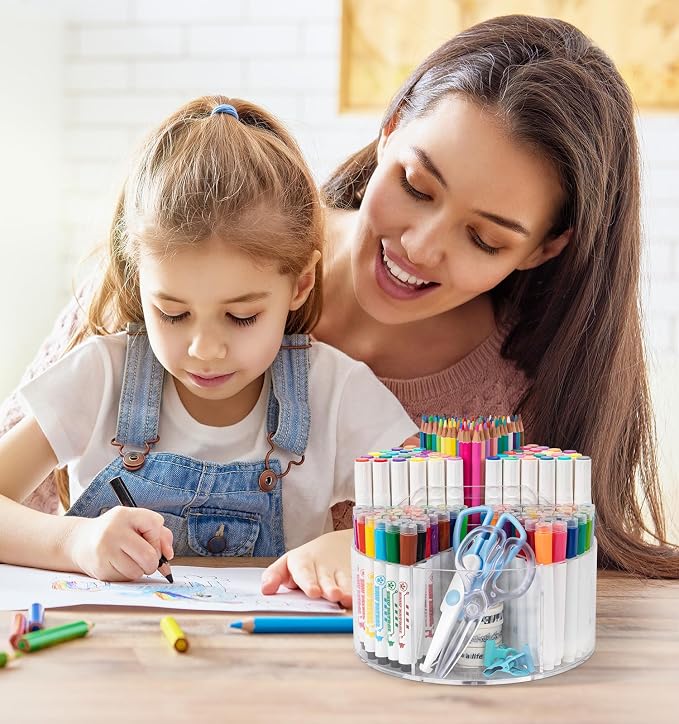 Acrylic Pen Holder Pencil Organizer, 360 Degree Rotating Pencil Holder for Desk, Marker Crayon Organizer for Kids Desk Organizer for Office School Home Art Supply Storage - Image 6