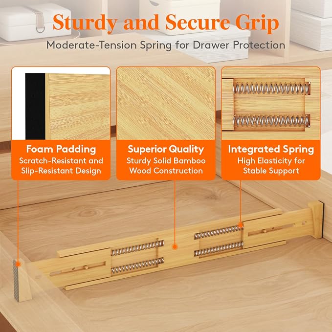 Lifewit 2.4" Kitchen Drawer Dividers, Adjustable Bamboo Drawer Organizers | 6 Pack 17.5"-22" Expandable Drawer Separator for Clothes, Utensils, Dresser, Cabinet, Closet, Nursery Organization & Storage - Image 2