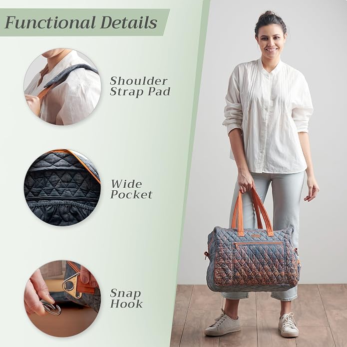 Maison d' Hermine Weekender Bags for Women Cotton Quilted Duffel Overnight Luggage Weekend Bag for Men Gym Gifts Travel | Overnight Luggage Weekend Bag for Men Gym Sports Gifts Duffle bag Business Travellers Trip Spring Summer - Image 5