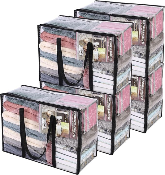 5 Pack Clear Clothes Storage Bags with Zipper 40L | Plastic Storage Bag, Foldable Closet Organizer, For Comforter Blanket Bedding Duvet Toys, Moving Bags by Vieshful