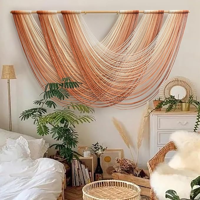 Macrame Wall Hanging Orange Boho Fiber Art Large Decor 57"W*31"L | Boho Wall Hanging, Large Wall Decor, Fiber Art Accent, Orange Design, Handmade Home Decor, for Bedroom Living Room - Image 3