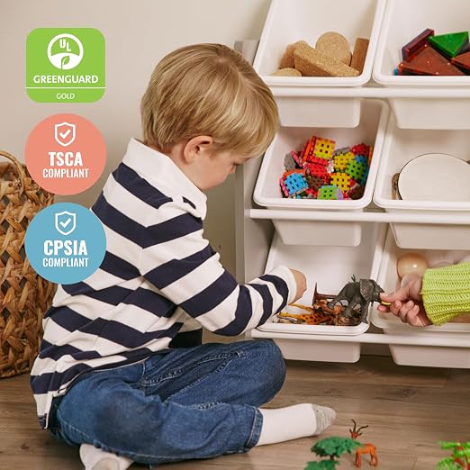 ECR4Kids 3-Tier Organizer with 9 Removable Plastic Bins, 3x3, Toy Storage, Grey/White | Durable plastic bins, MDF panels, steel frame, GREENGUARD Gold Certified, 27 lb capacity, anti-tip kit, playroom/classroom - Image 7