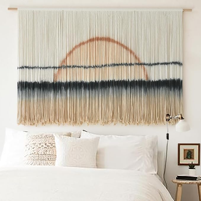 Jakalin Macrame Wall Hanging Sunset Dip Dye Boho Tapestry Handmade 57"x35" | Handmade Cotton Rope Boho Wall Decor for Living Room, Bedroom, Nursery, Large Macrame Banner for Wedding Backdrop - Image 2