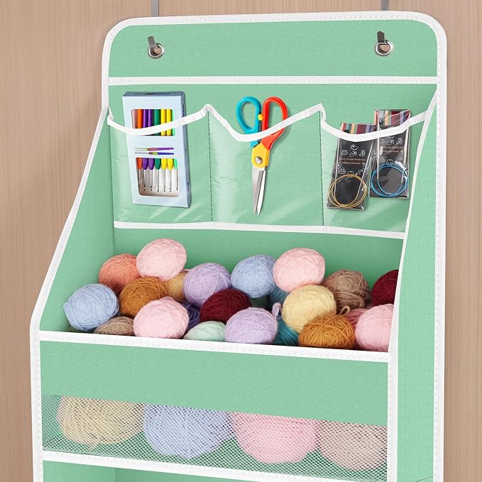 Univivi Fabric Over Door Hanging Organizer for Baby Nursery, Green, 6-Shelf | Door Storage with Large Capacity Breathable Mesh Pockets, Over Door Storage Organizer for Baby Essential, Bedroom, and Dorm - Image 4