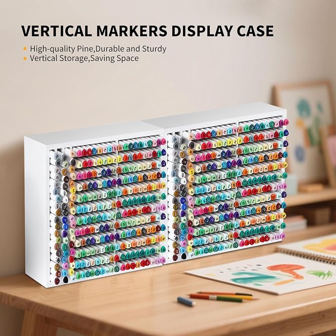 AUTOARK Wooden Marker Storage Organizer,White,AHK-066 | Holds 270 Markers,Pens,Pencils & Art Supplies,Vertical Space-Saving Desk Storage - Image 5