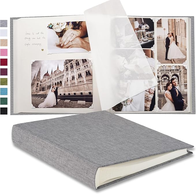 Pssoss Large Linen DIY Scrapbook Album with Writing Space,100 Pages, Gray | Fits 3x5, 4x6, 5x7, 6x8, and 8x10 photos for baby, wedding, family, children, anniversary, and memory keeping. by Pssoss