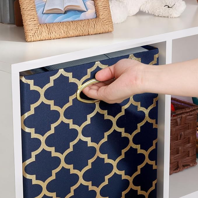Posprica 13x13x13 Storage Cube Bins, Collapsible Storage Bins Fabric Storage Cubes Organizer Baskets Box Drawers for Shelves, Closet, Wardrobe, Bookshelf Blue/Gold Lantern, 4 Pack - Image 6
