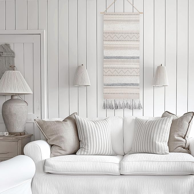 BlissBlush Long Vertical Wall Hanging Tapestry Woven Boho Farmhouse Decor Gray Cream Tassel Handmade Wall Art Decoration for Bedroom Living Room Dorm Nursery Apartment, 16x39 INCH - Image 6