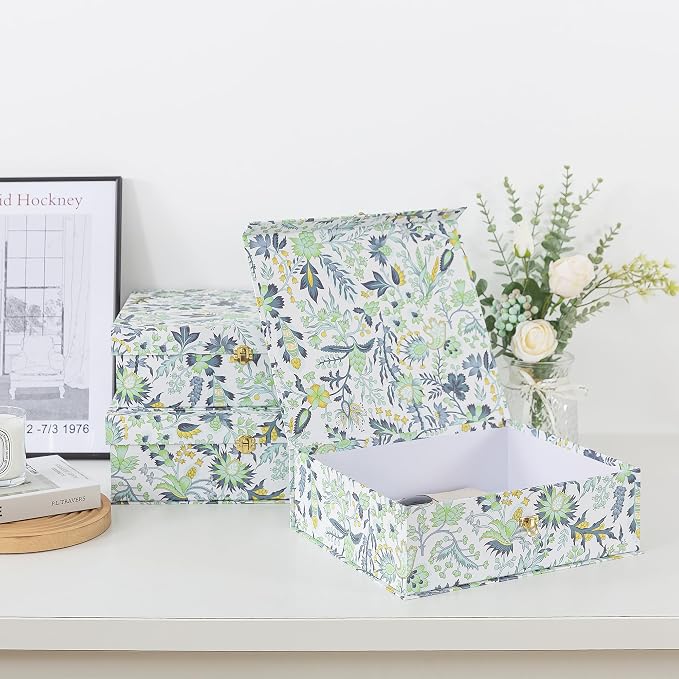 Soul & Lane - Floral Boxes with Gold Hardware, Set of 3, Midnight Garden | Large Stacking Keepsake Boxes with Lids for Home Decor and Organizing, Pretty Elegant Cardboard Paper Storage Trunks - Image 7