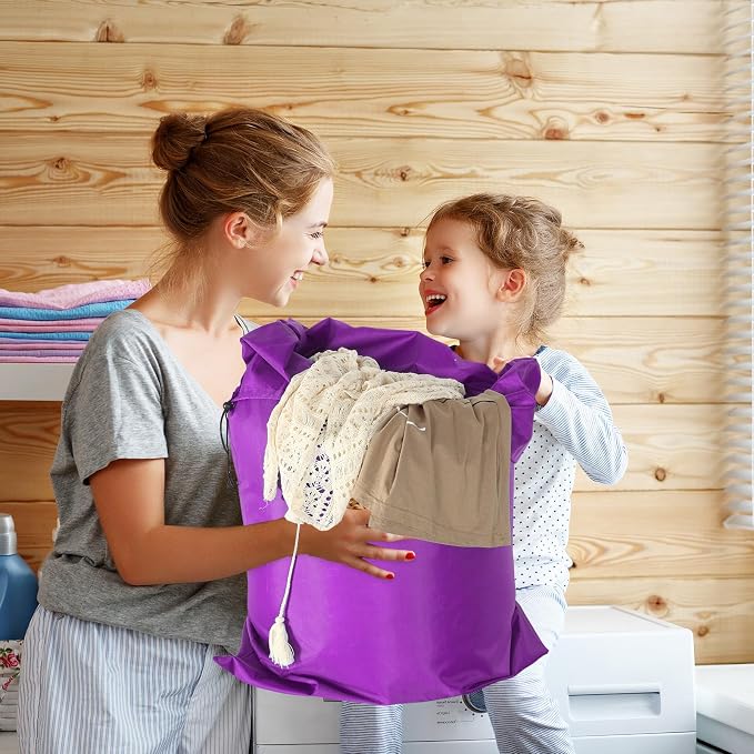 Woanger 12 Pack 28 x 45 Inch Extra Large Laundry Bags Bulk, Purple | Washable Polyester, Drawstring Closure, For Clothes and Bedding, Foldable for College Dorms, Hotels, Camping and Travel - Image 8